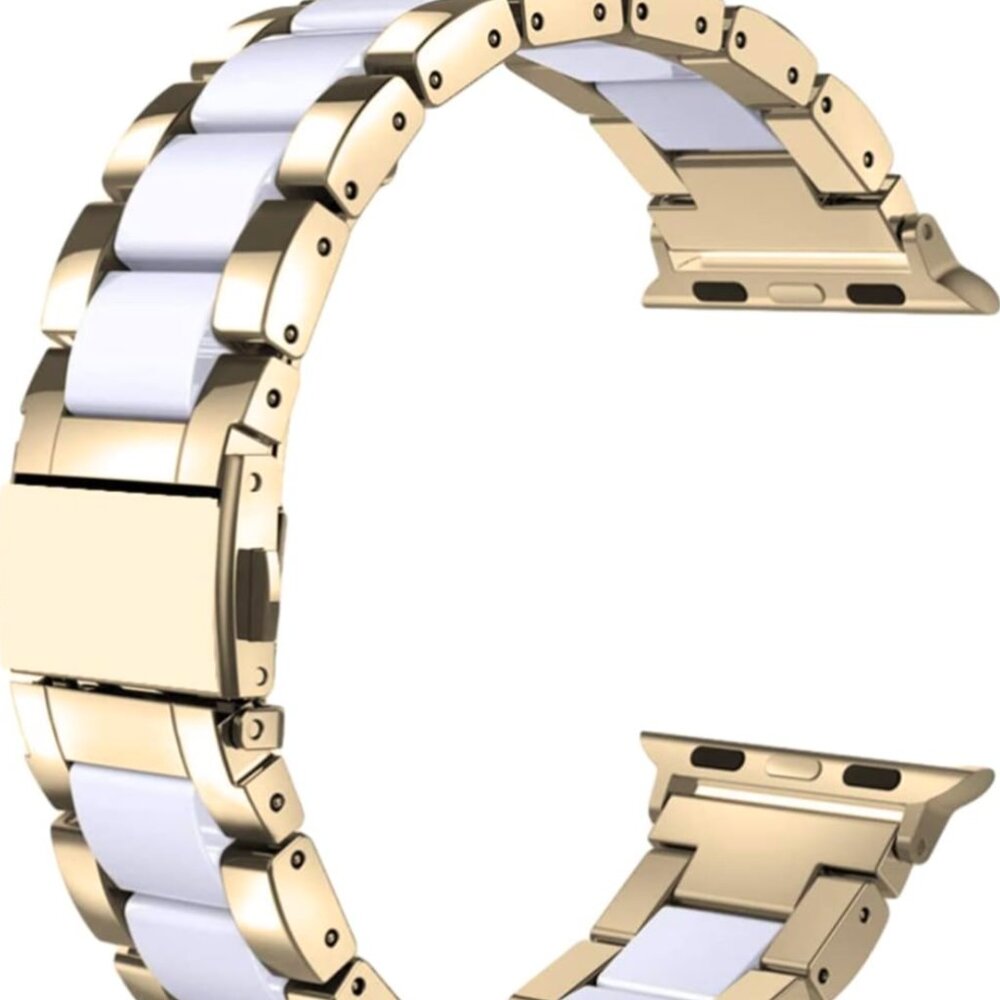 Watch Band for Apple Watch 38mm 40mm Shiny Gold White Resin